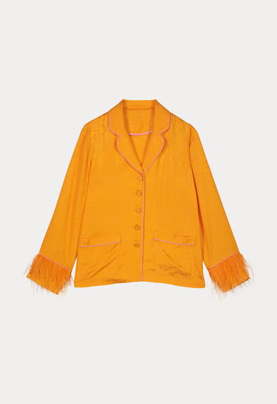 Orange Textured Fringe Sleeves Shirt