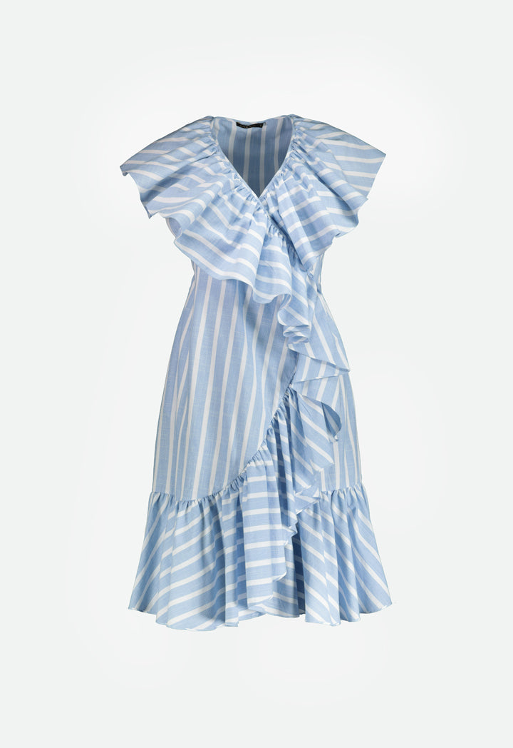 Striped Wrap Frilled Dress