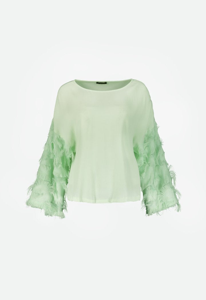 Feather Trimmed Sleeves Blouse