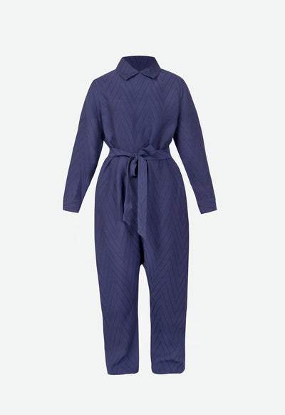 Textured Navy Jumpsuit - Fresqa