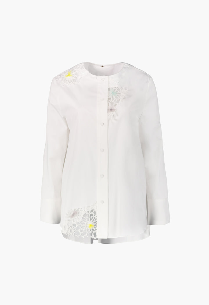 Schiffli Lace Trim Blouse