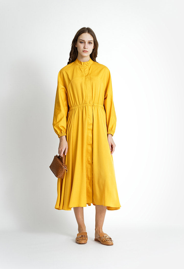 Elastic Waistband Long Flare Dress