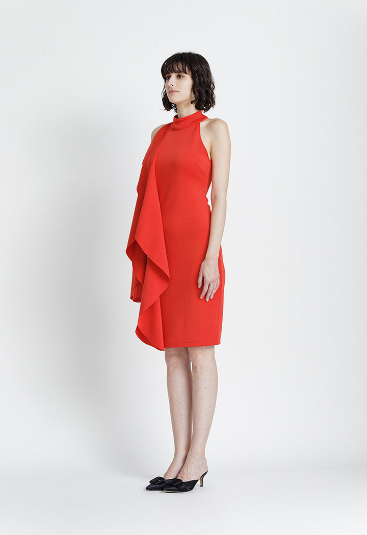 Long Ruffle Solid Dress