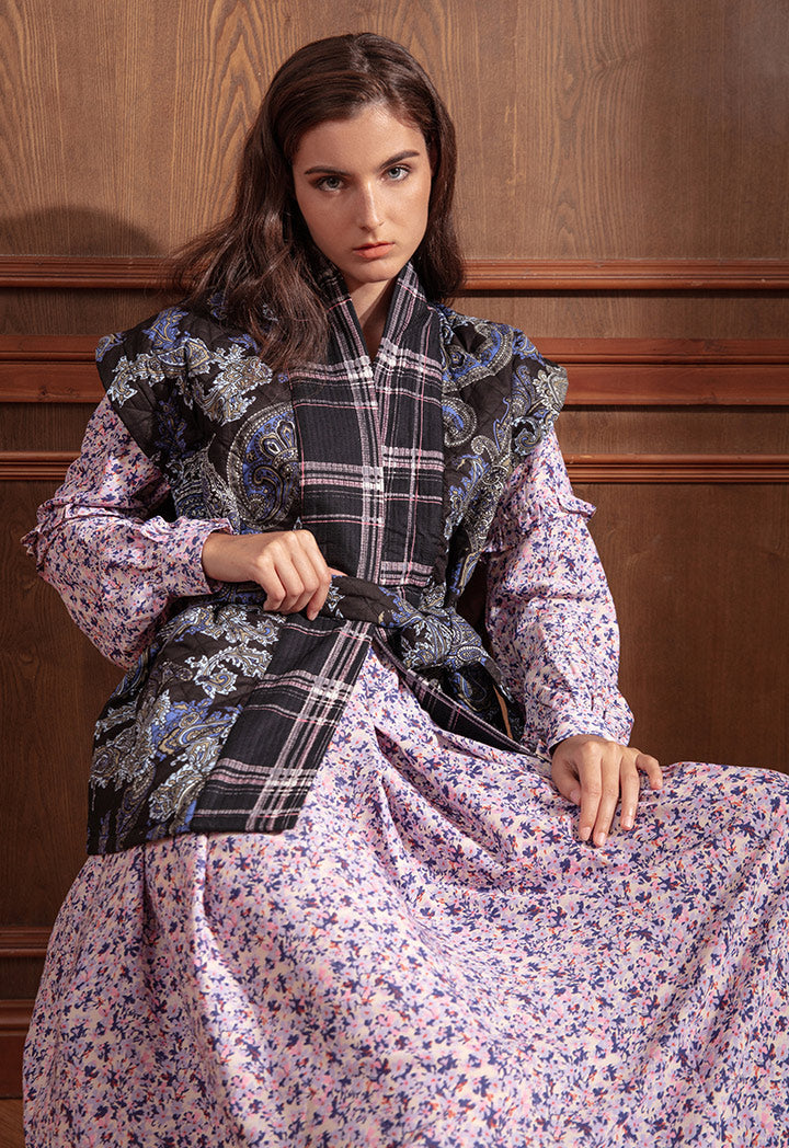 Plaid Continuous Collar Quilted Outerwear