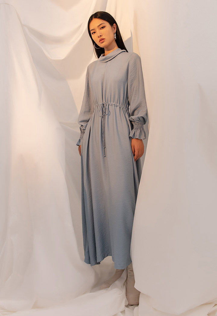 Crinkled Drawstring Solid Dress