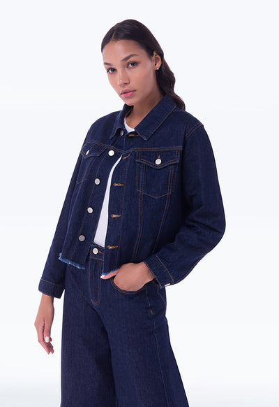 Cropped Denim Texture Outer Jacket