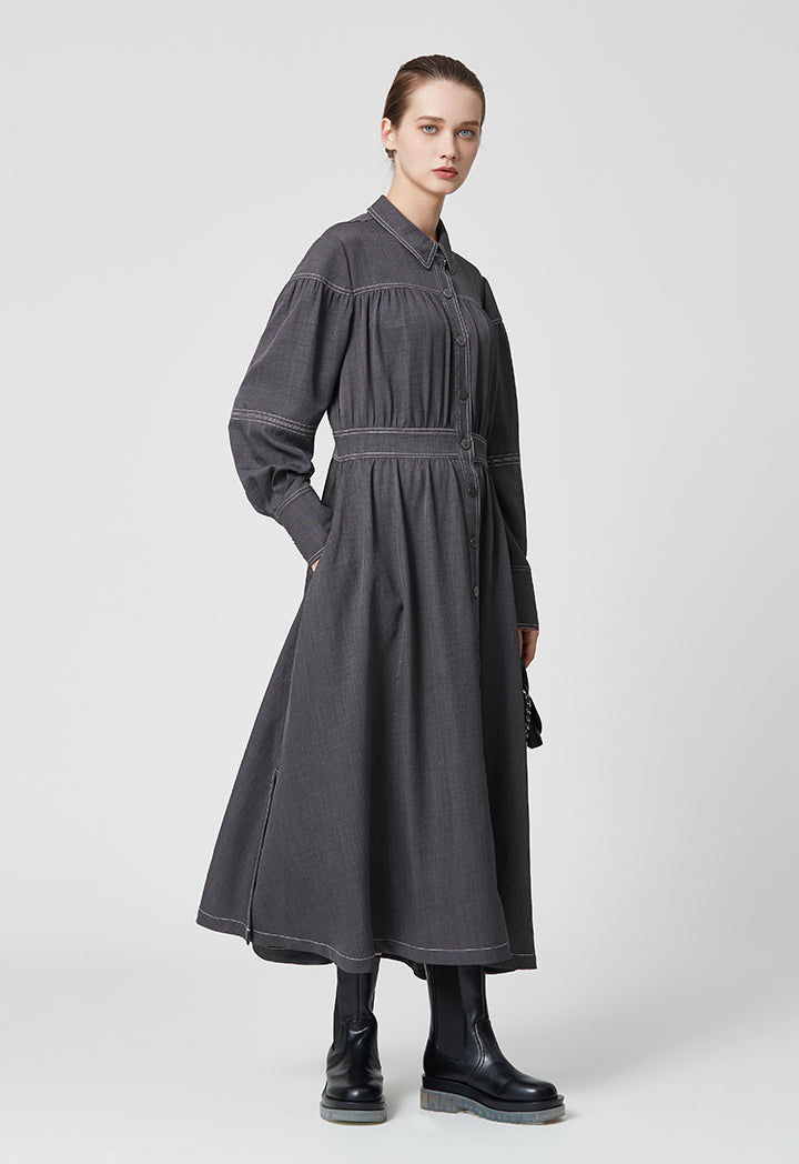Casual Long Contrast Stitch Shirt Dress