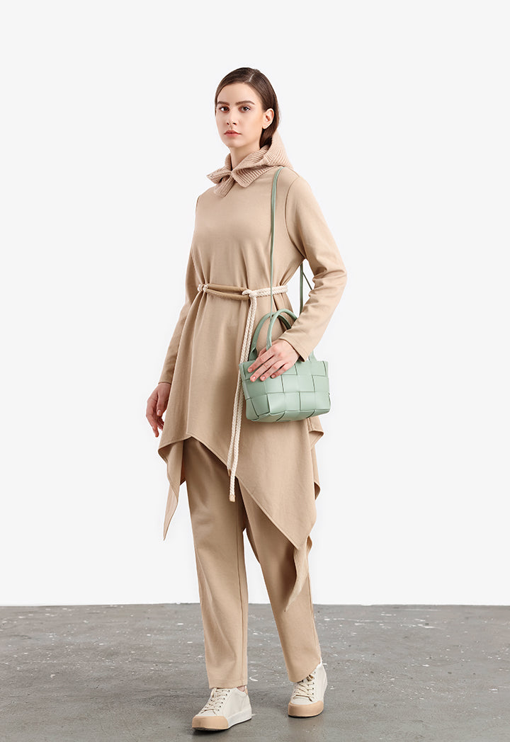 Solid Wrap Pullover Straight Leg Trouser