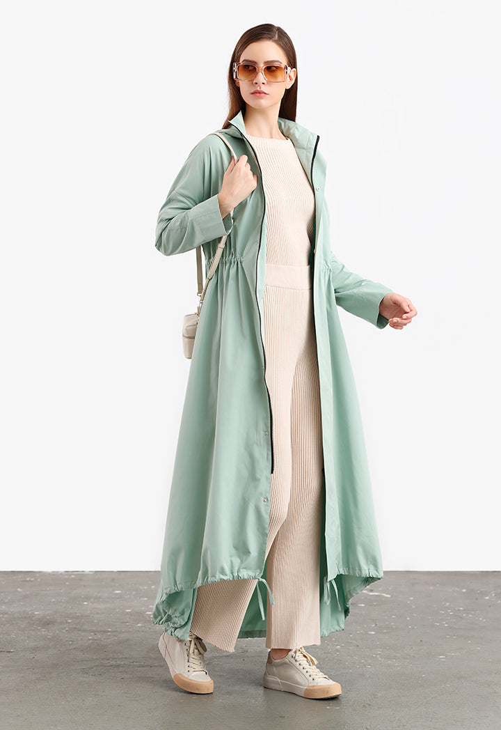 Solid Elasticated Drawstring Long Outer Jacket