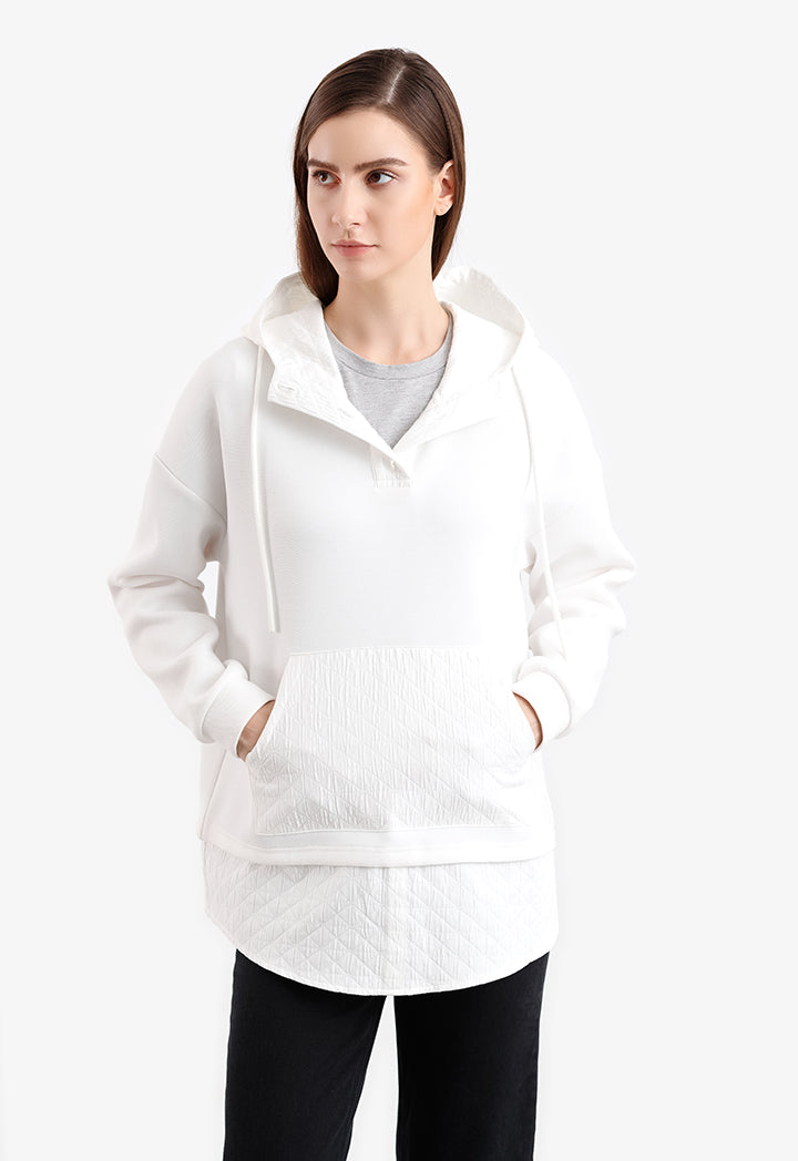 Half Textured Solid Hoodie Blouse