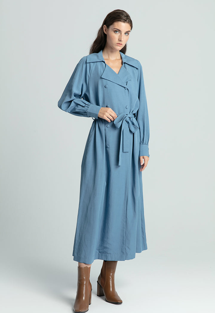 Double Breasted Solid Long Coat