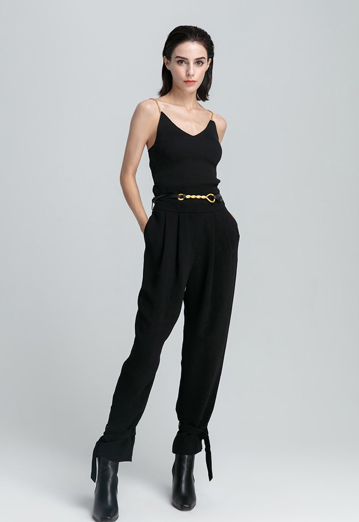Wide Waistband Solid Pegged Trouser