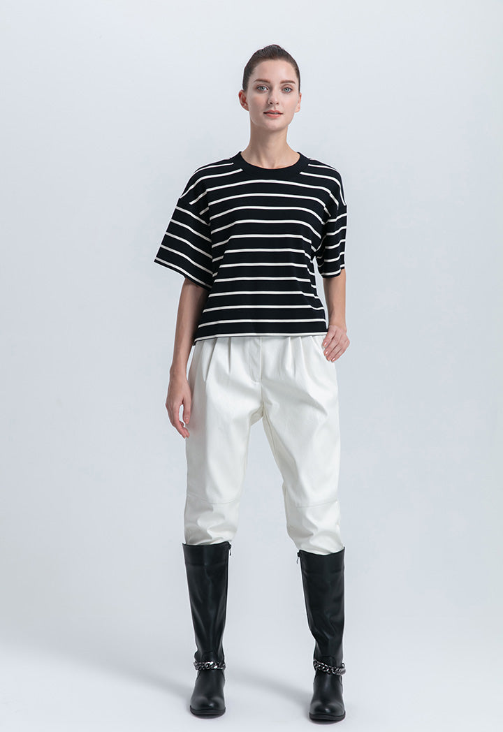 Pleated Faux Leather Solid Pegged Trouser