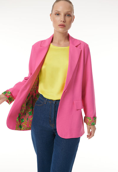 Printed Hem Lapel Solid Blazer