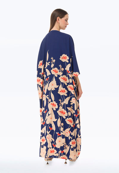 Circular Dress With Printed Abaya Set