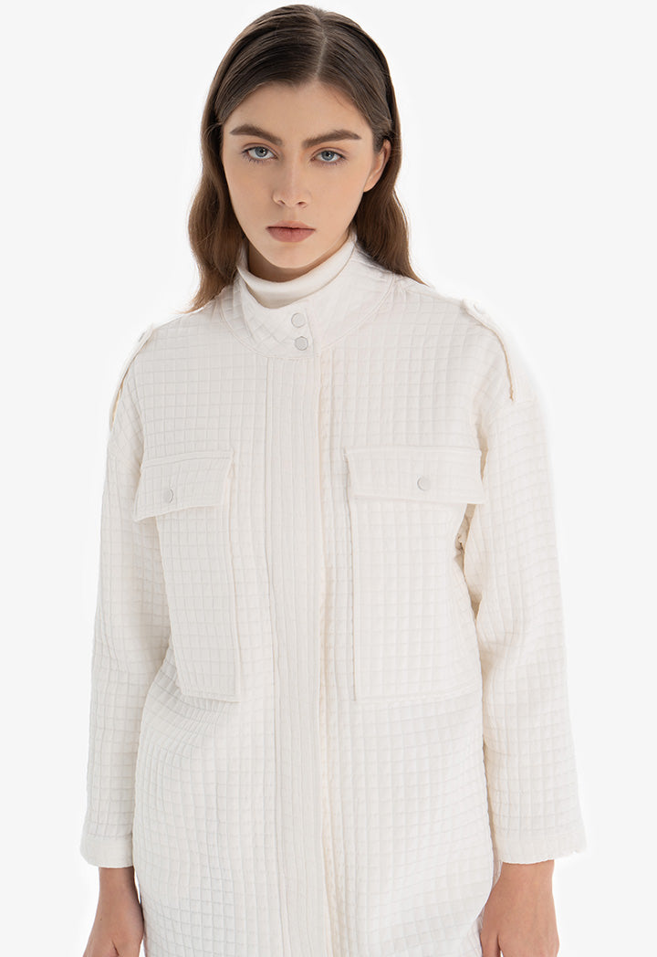 Textured Solid Buttoned Outer Jacket
