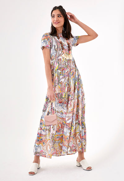 Shearing Details Printed Dress