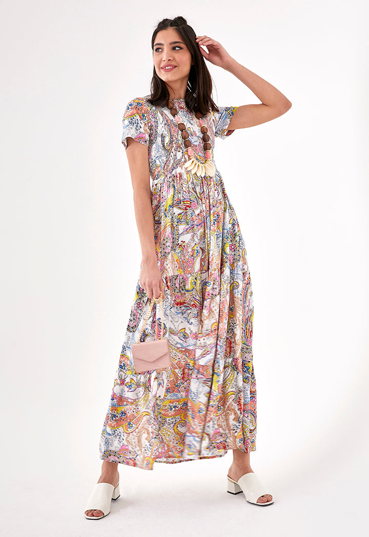 Shearing Details Printed Dress