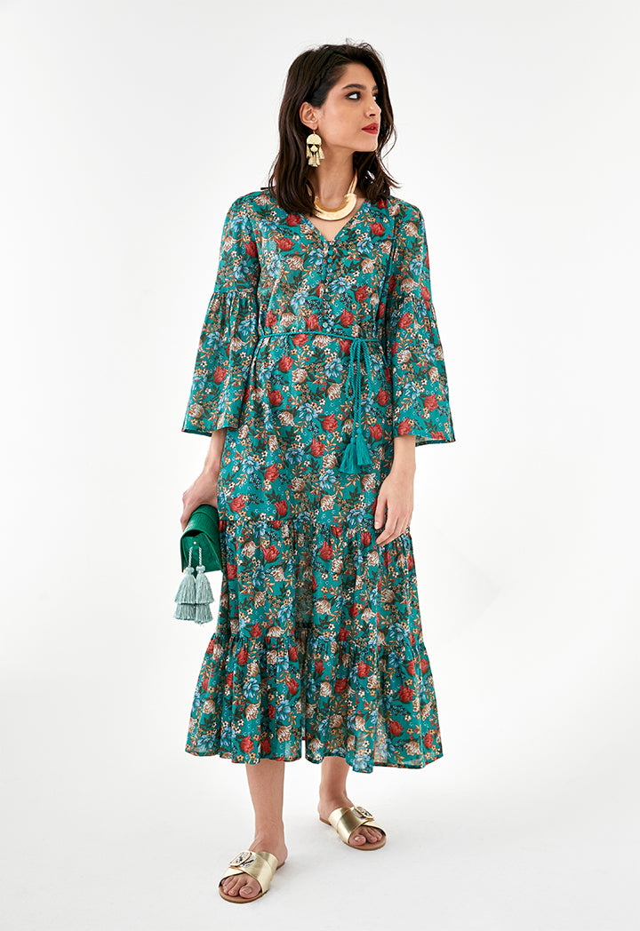 Loop Buttoned Floral Dress
