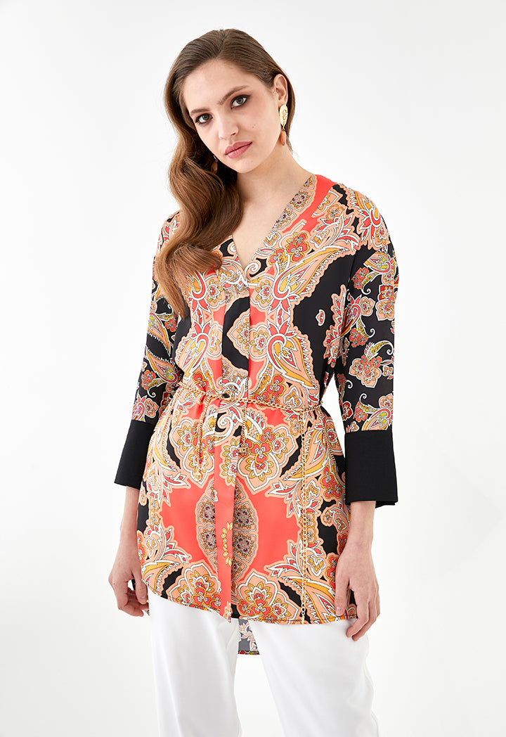 V Neck Paisley Print Blouse