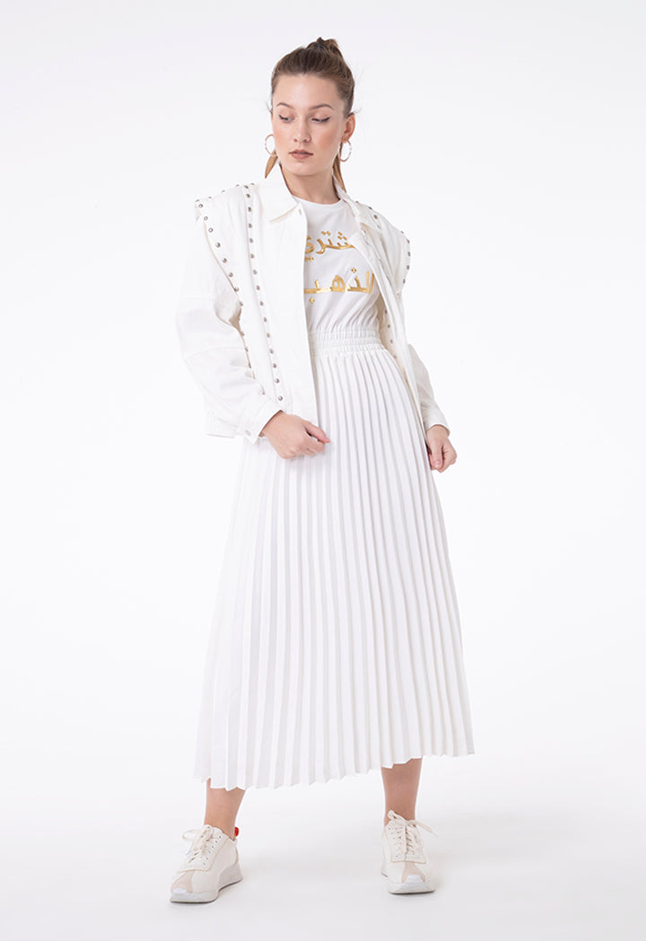 Solid Accordion Pleat Flare Dress