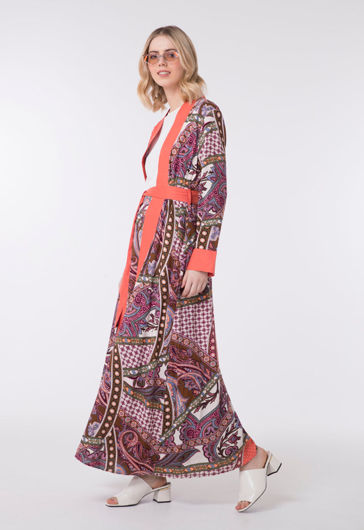 Printed Contrast Edge Maxi Outerwear