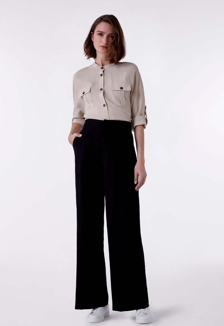 Side Tab Wide Leg Trouser