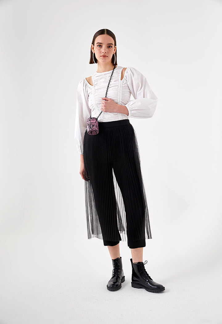 Pleated Mesh Overlay Trouser