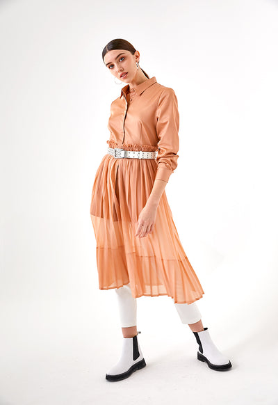 Long Pleated Overlay Shirt