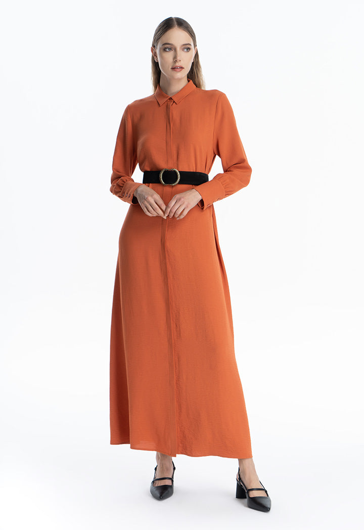 Collared Solid Maxi Dress