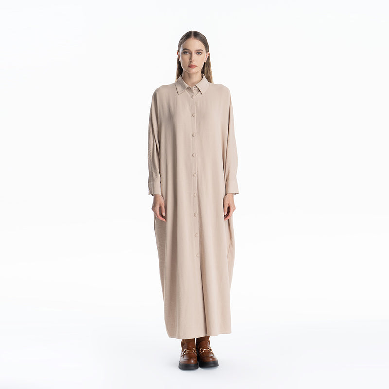 Self Fabric Button Oversized Batwing Maxi Dress