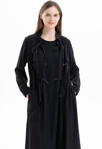 Solid Elasticated Drawstring Long Jacket