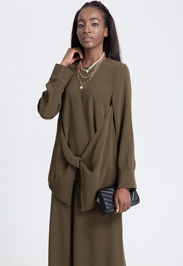 Front Knotted Overlay Blouse