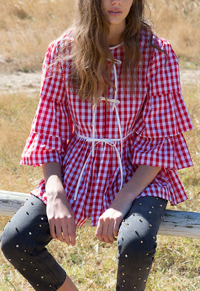 Gingham Layer Frilled Outerwear - Fresqa