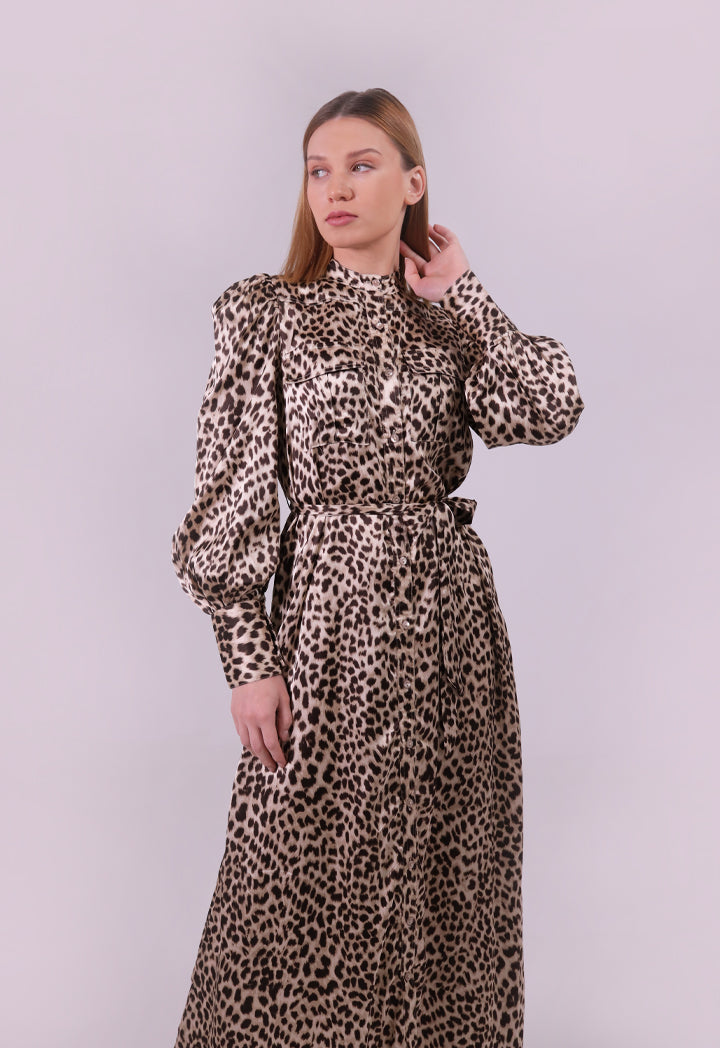 Animal Printed Long Maxi Shirt Dress