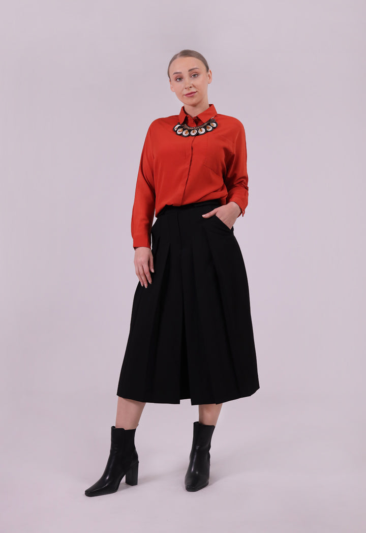 Pleated Short Solid Culottes