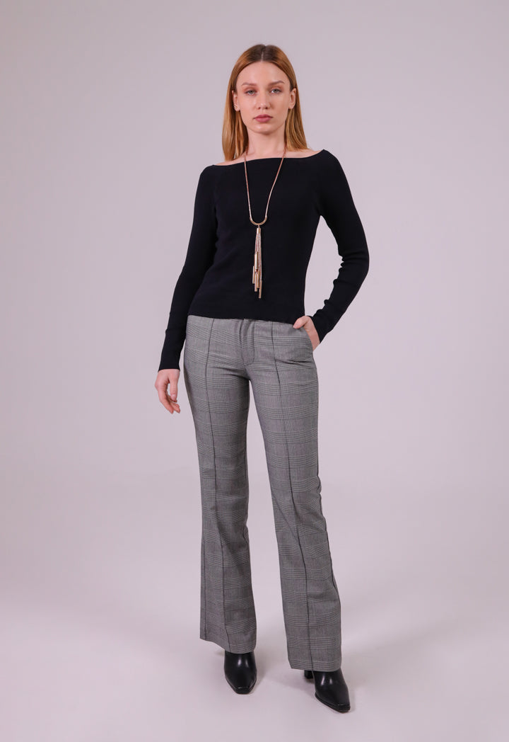 Pin Tuck Straight Fit Houndstooth Pants