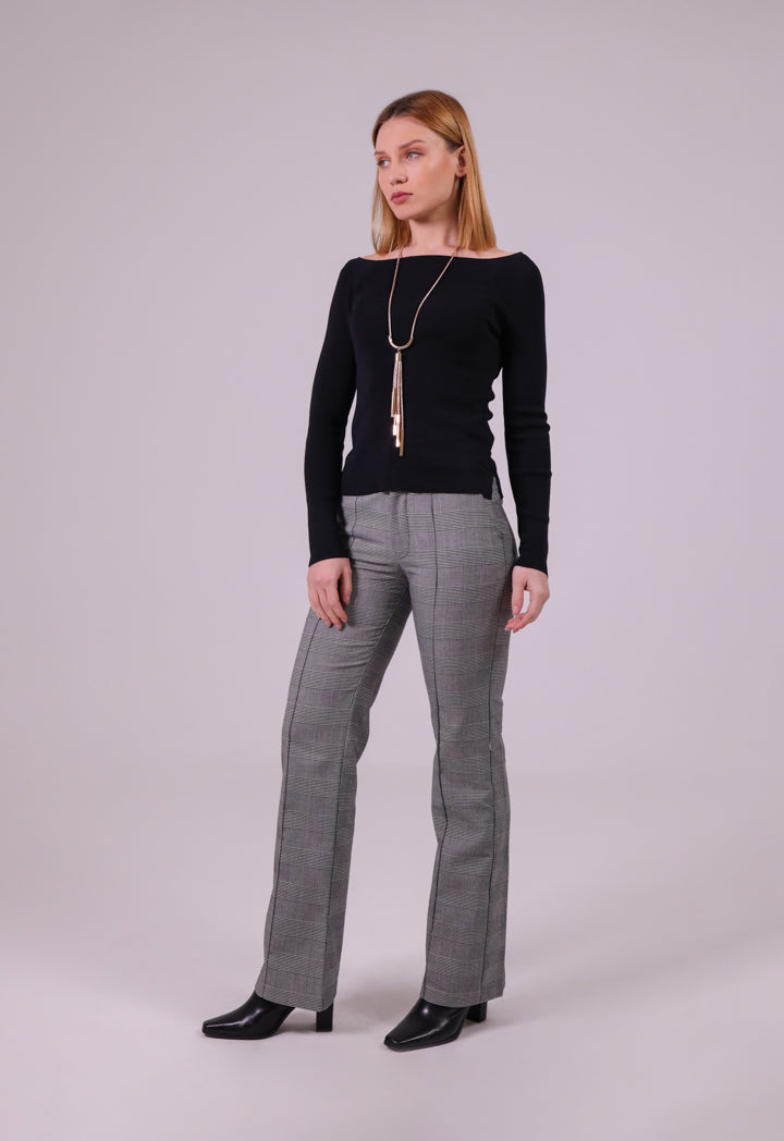 Pin Tuck Straight Fit Houndstooth Pants