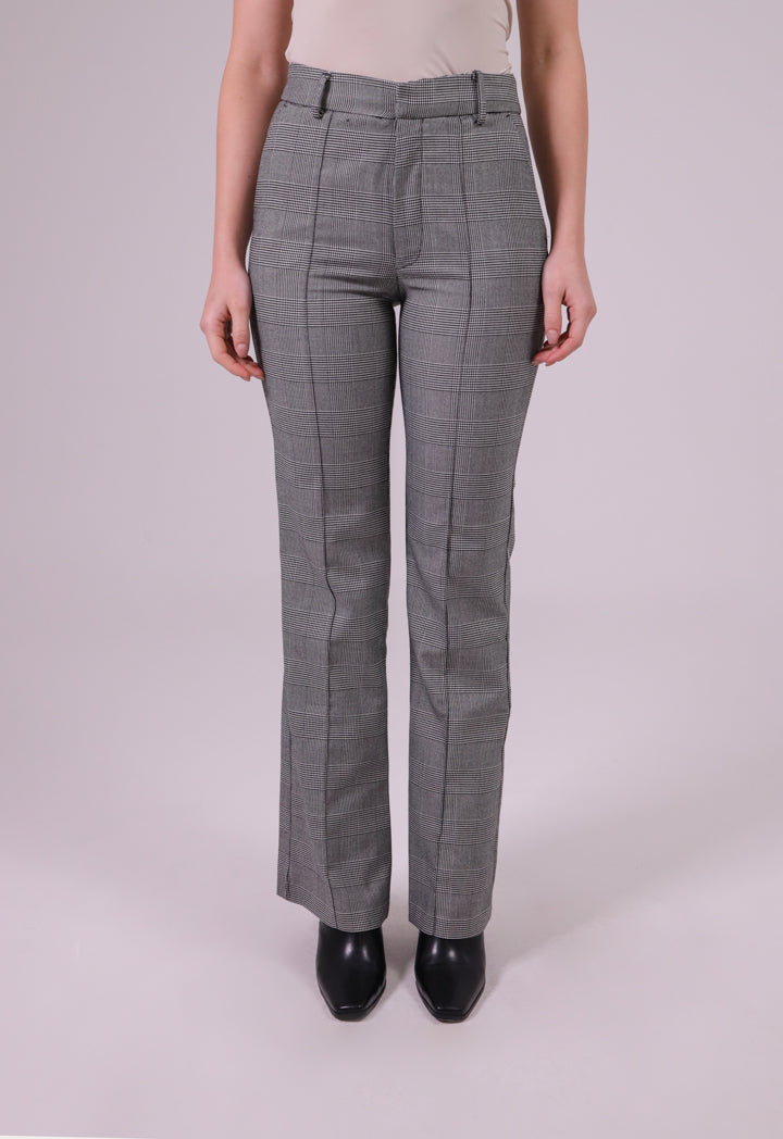 Pin Tuck Straight Fit Houndstooth Pants