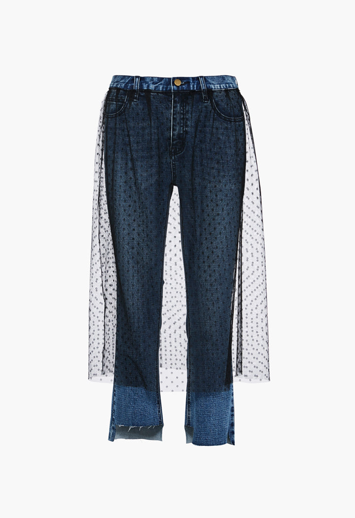 Jeans With Mesh Overlay - Fresqa