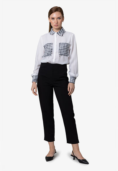 Knitted Patches Buttoned Blouse