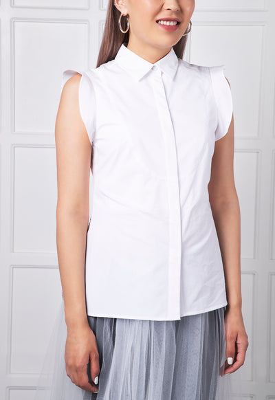 Mesh Trim Flutter Sleeve Shirt