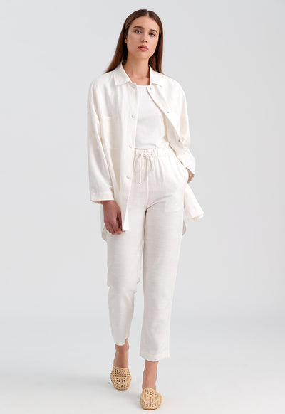 Elasticated Waistband Solid Linen Trouser