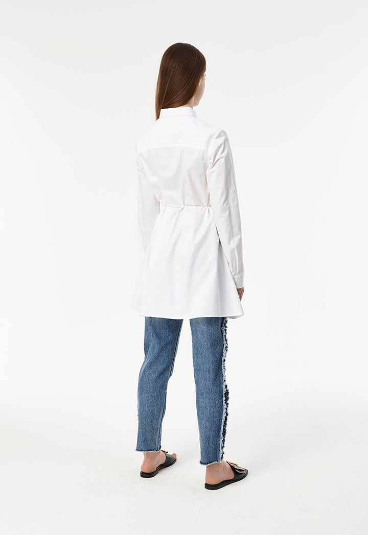 White Pleated Hem Shirt