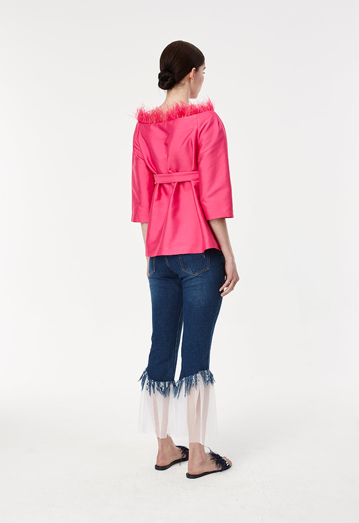 Feather Trim Blouse