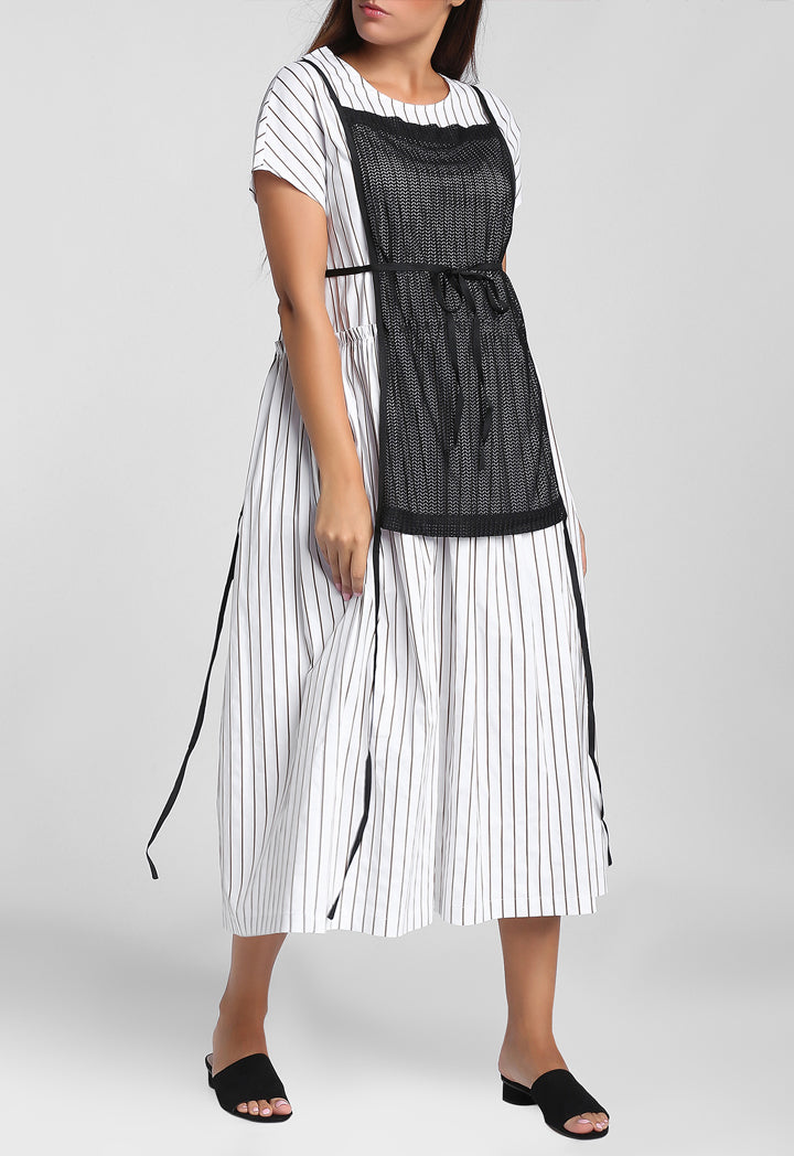 Striped Dress With Ribbed Overlay