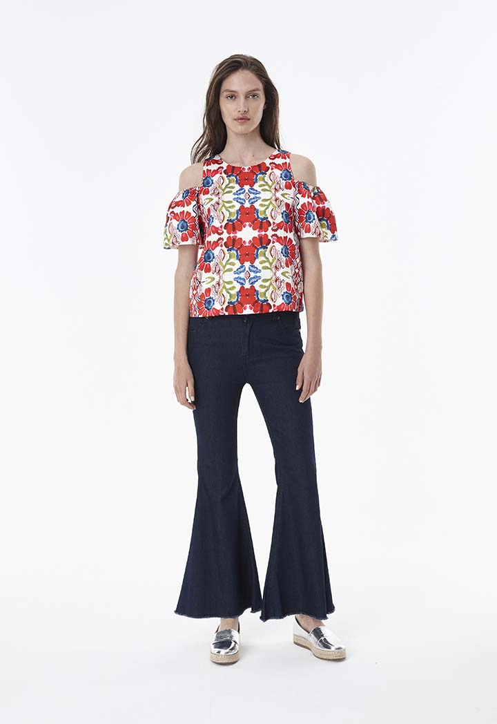 Cold Shoulder Printed Blouse