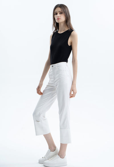 Wide Folded Solid Pants