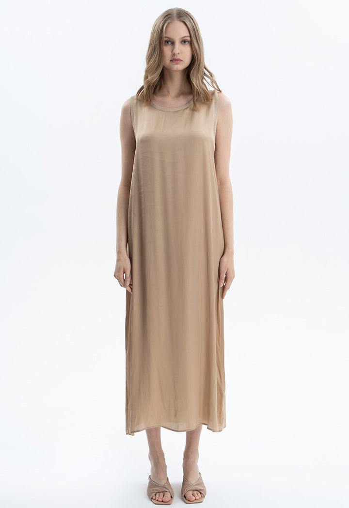 Solid A-line Maxi Sleeveless Dress