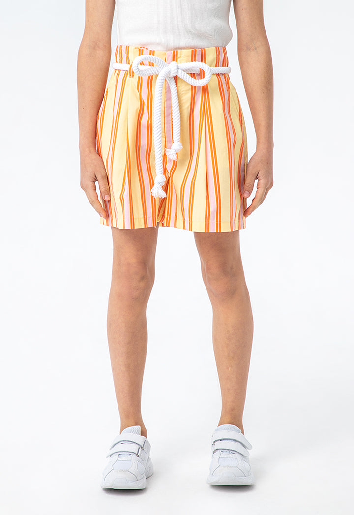Striped Colorful High Waist Shorts With Robe Belt